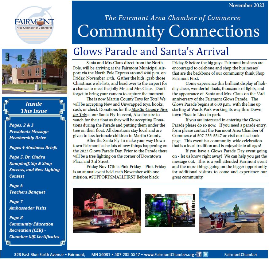 November 2023 Newsletter Community Connections Fairmont MN Area Chamber